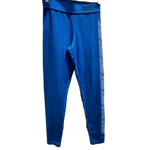 NIKE PRO Leggings Tights Purple Blue Logo Brand Down Side of Pant Medium - Picture 2 of 9